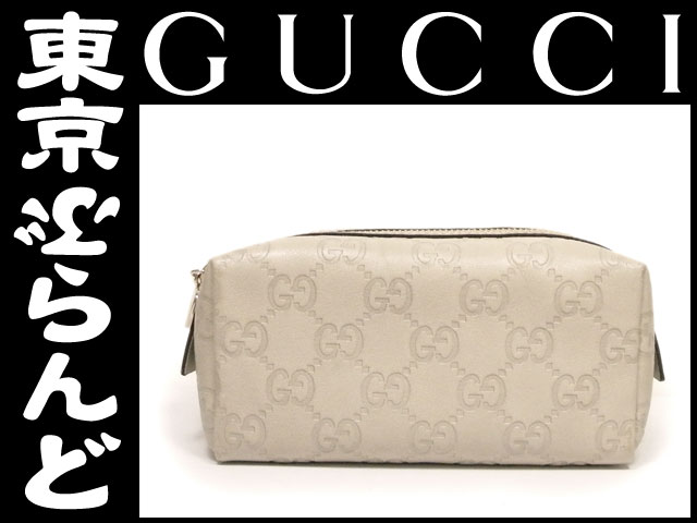 グッチ（GUCCI） シマレザー 化粧ポーチ GG柄 アイボリー 153228の高価